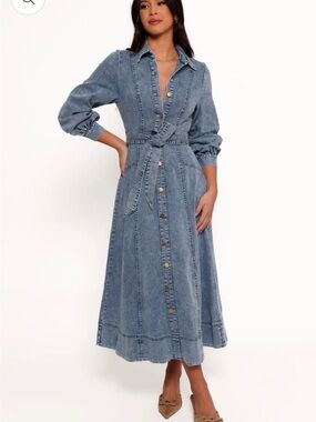 Petal & Pup Light Blue Denim Maxi Shirt Dress